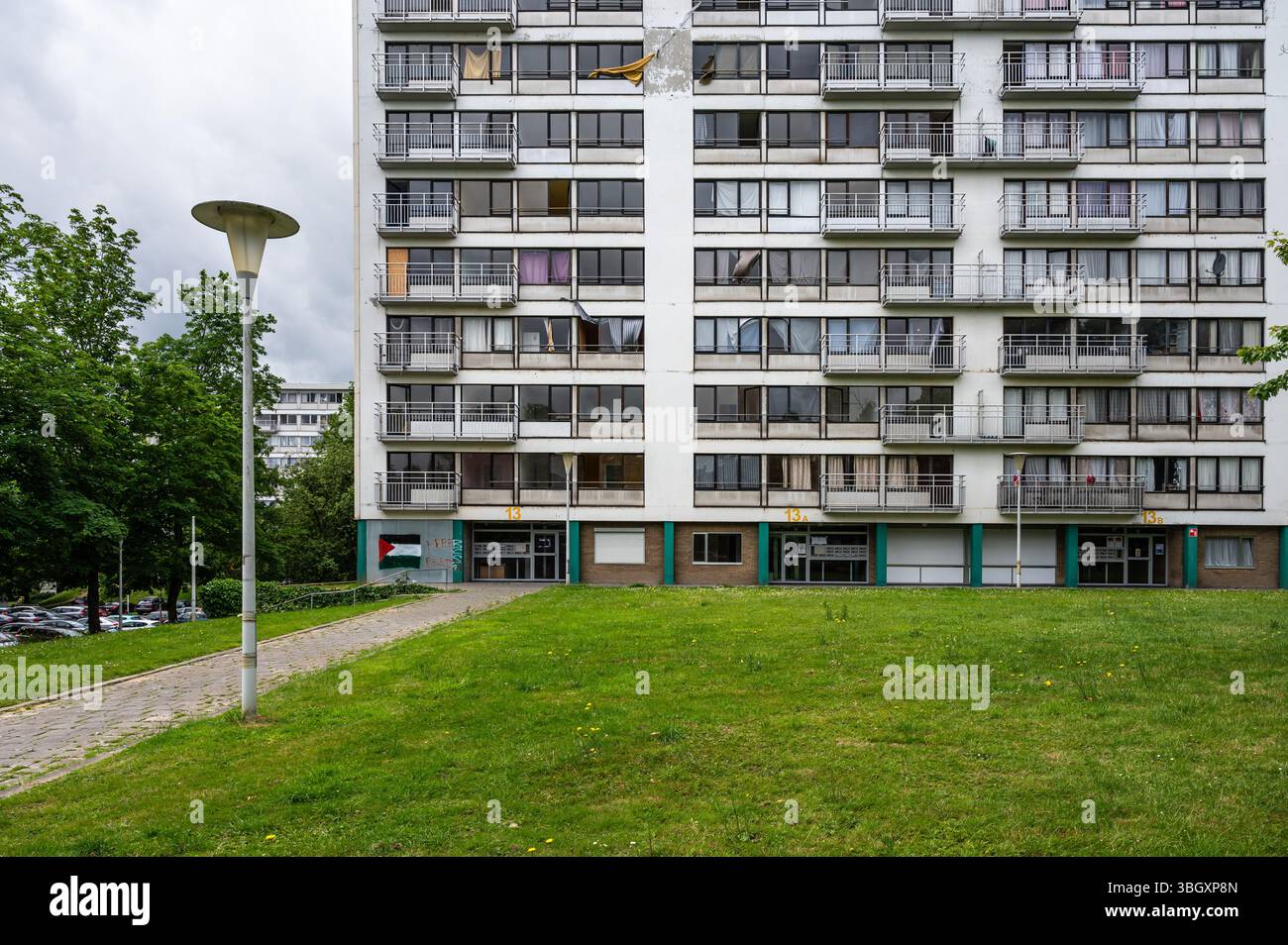 Sozialwohnungen in der Peterbos Borrow in Anderlecht, Brüssel, Belgien, 5. Juni 2025 Stockfoto