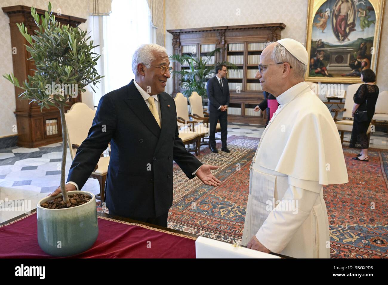 Vatikan, Vanuatu. Juni 2025. Papst Leo XIV. Hält am 6. Juni 2025 eine Privataudienz mit dem Präsidenten des Europäischen Rates Antonio Costa im Vatikan ab. Foto: (EV) Vatican Media/ABACAPRESS.COM Credit: Abaca Press/Alamy Live News Stockfoto
