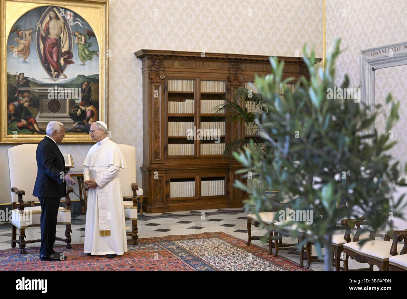 Vatikan, Vanuatu. Juni 2025. Papst Leo XIV. Hält am 6. Juni 2025 eine Privataudienz mit dem Präsidenten des Europäischen Rates Antonio Costa im Vatikan ab. Foto: (EV) Vatican Media/ABACAPRESS.COM Credit: Abaca Press/Alamy Live News Stockfoto