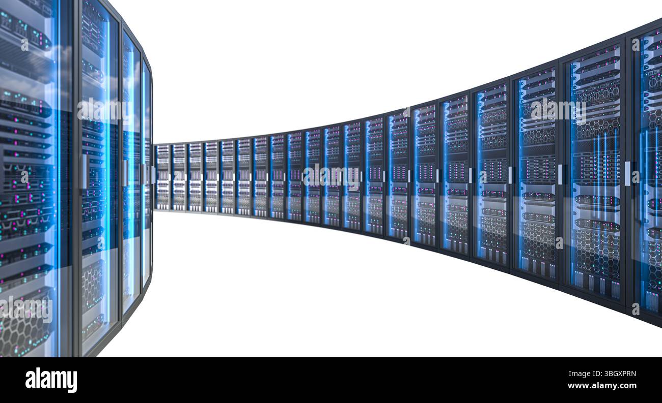 Serverraum mit transparentem Hintergrund 3D Stockfoto