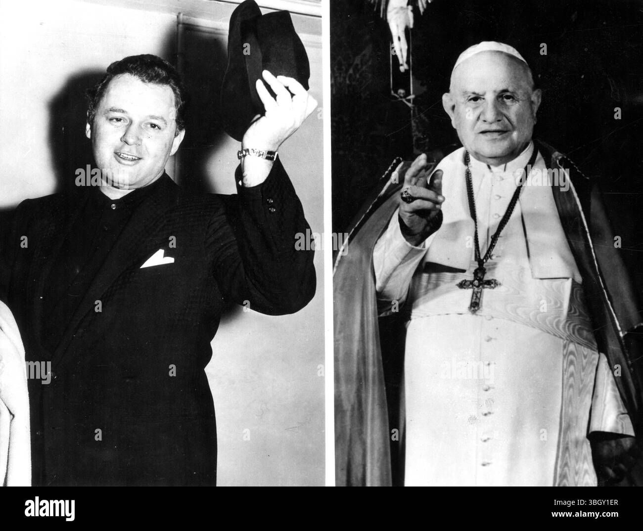US-amerikanischer Schauspieler Stephen 'Rod' Steiger in der Rolle des Papstes Johannes XXIII (rechts) 6. November 1964 [Bildunterschrift auf Französisch] Stockfoto