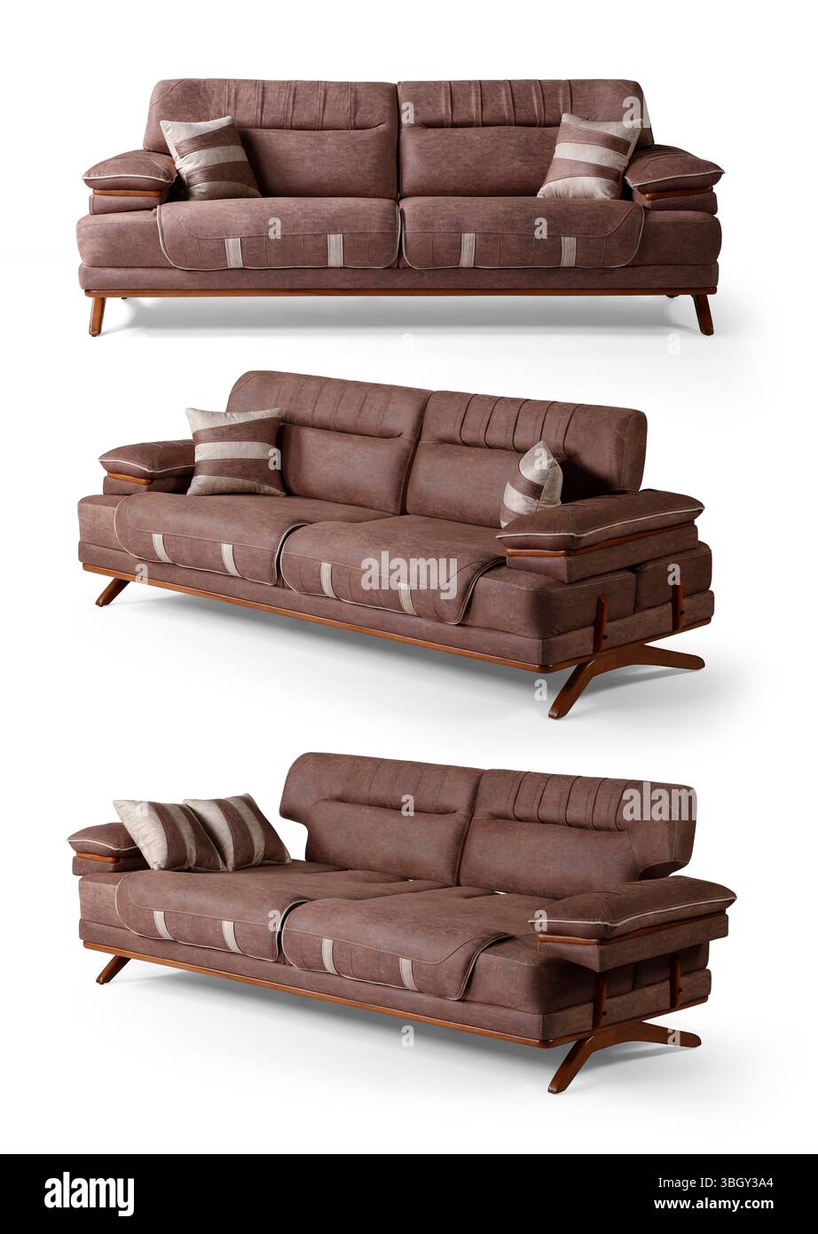 Sofa isoliert auf weißem Hintergrund. Verschiedene Blickwinkel Stockfoto