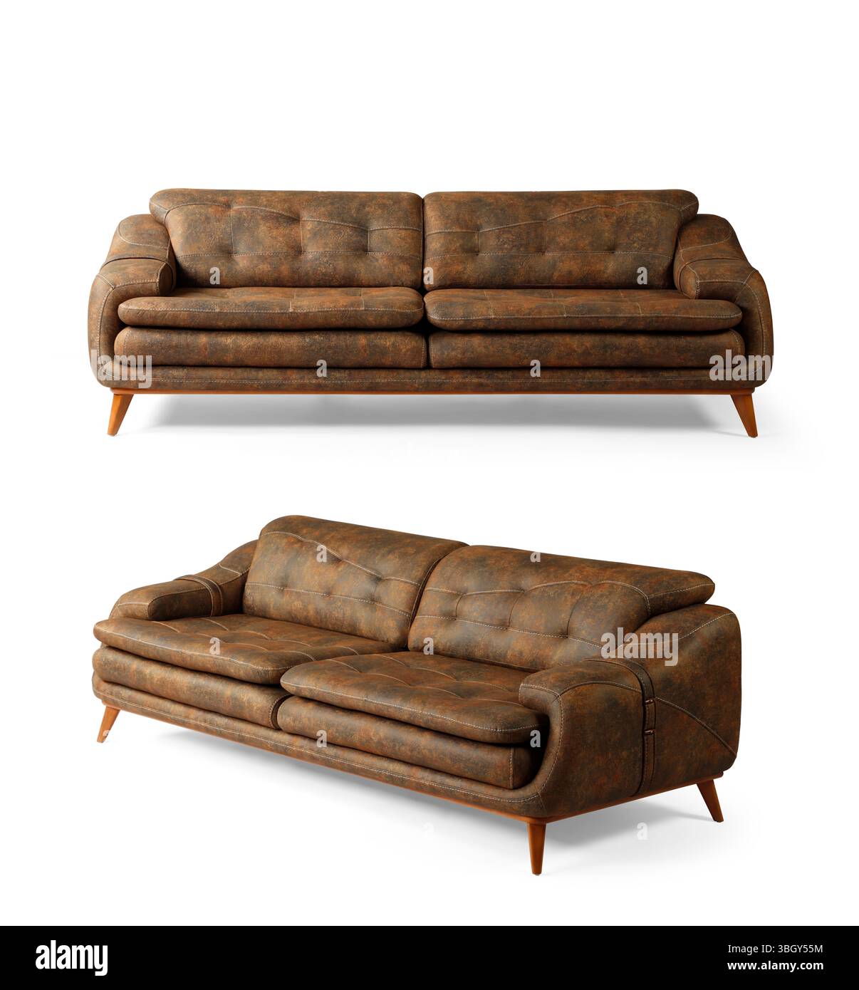 Sofa isoliert auf weißem Hintergrund. Verschiedene Blickwinkel Stockfoto