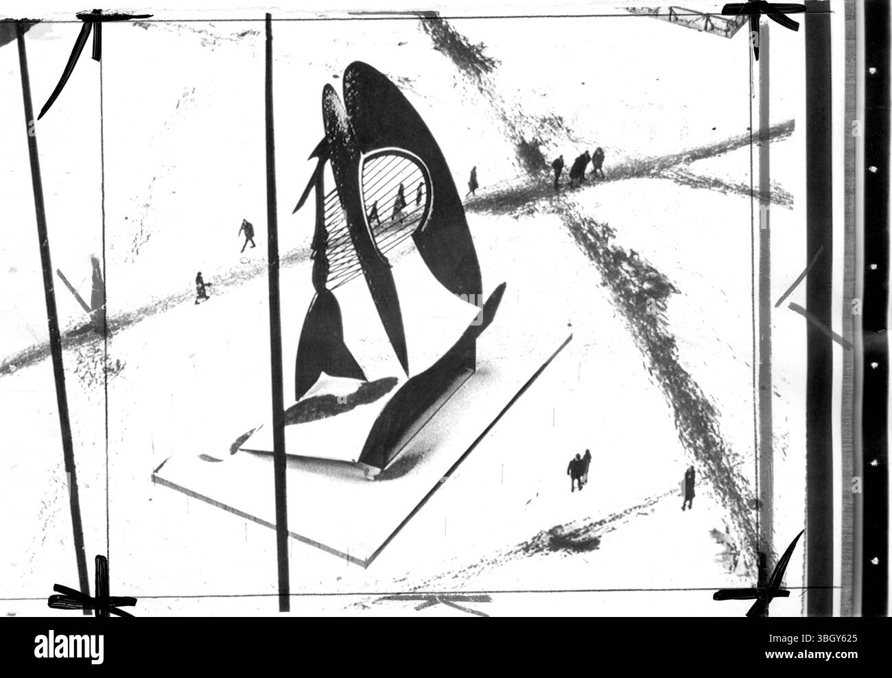 Als Picassos 50 Fuß große Stahlskulptur in Chicago, Civic Centre, installiert wurde, äußerte der Künstler den Wunsch, sie zu sehen, wenn sie mit Schnee bedeckt war. Man kann leicht erkennen, warum. Stockfoto