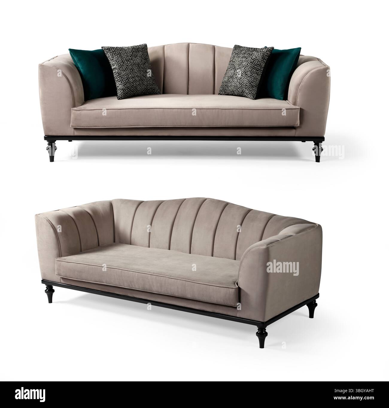 Sofa isoliert auf weißem Hintergrund. Ansicht mit verschiedenen Winkeln Stockfoto