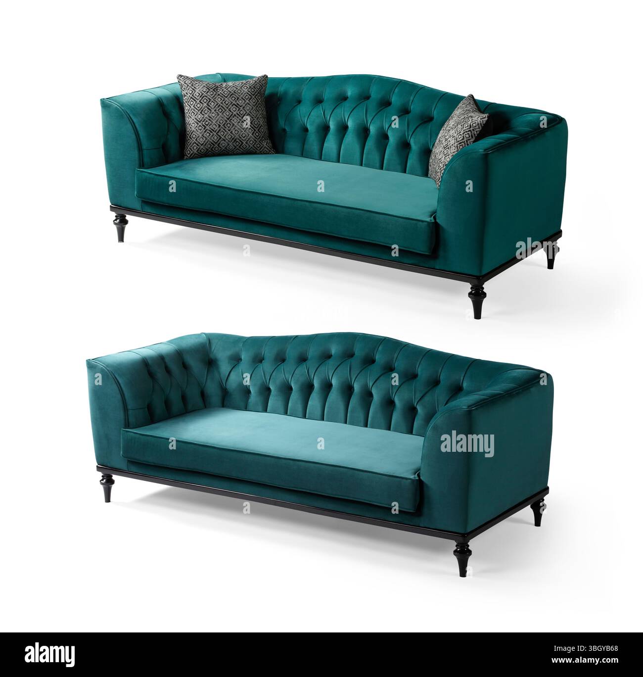 Sofa isoliert auf weißem Hintergrund. Verschiedene Blickwinkel Stockfoto