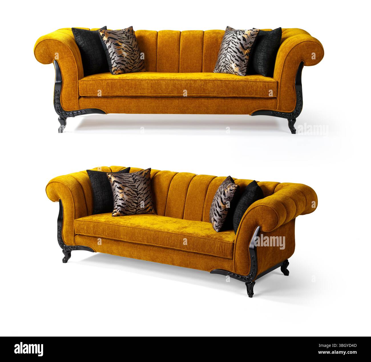 Sofa isoliert auf weißem Hintergrund. Verschiedene Blickwinkel Stockfoto