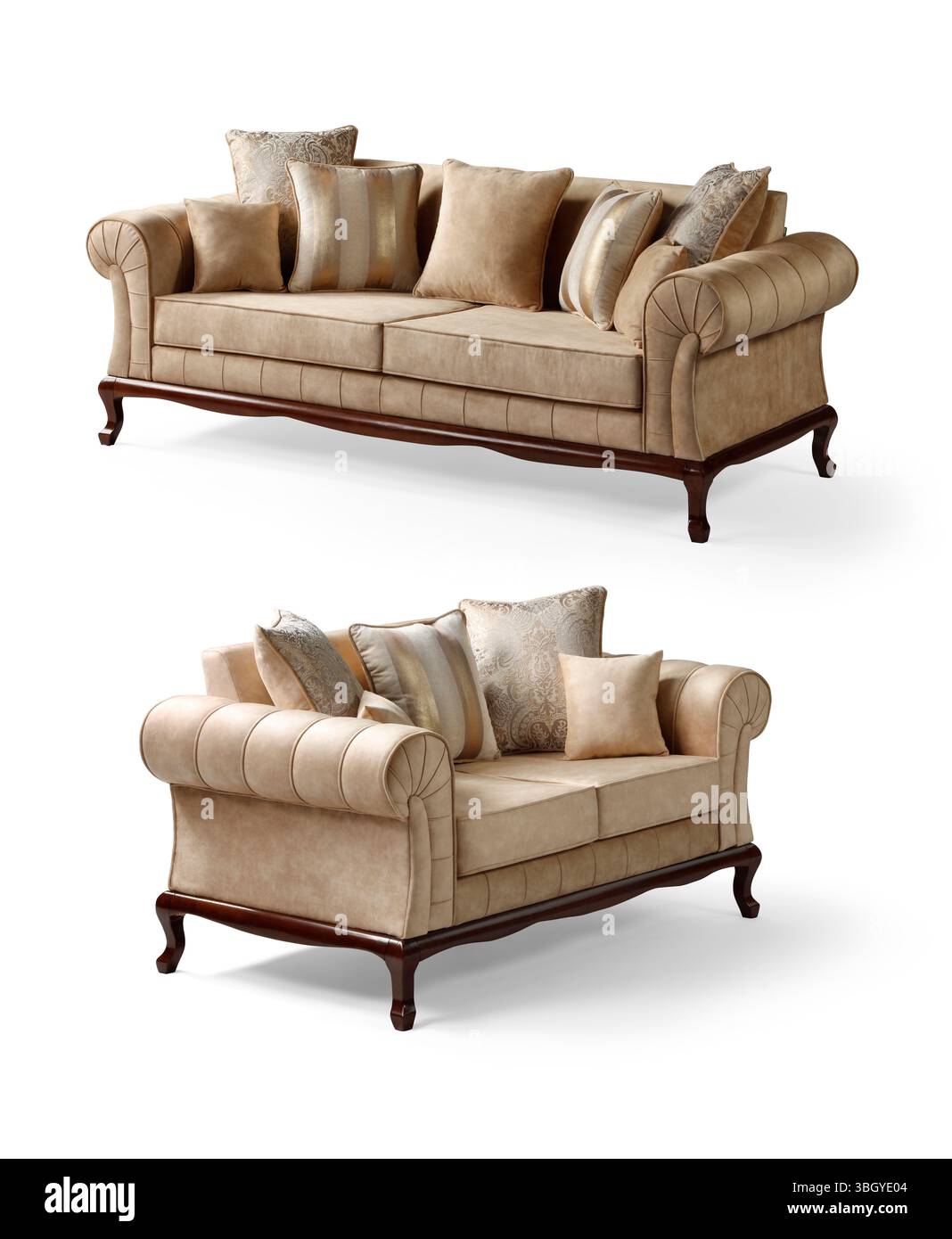 Sofa isoliert auf weißem Hintergrund. Ansicht mit verschiedenen Winkeln Stockfoto