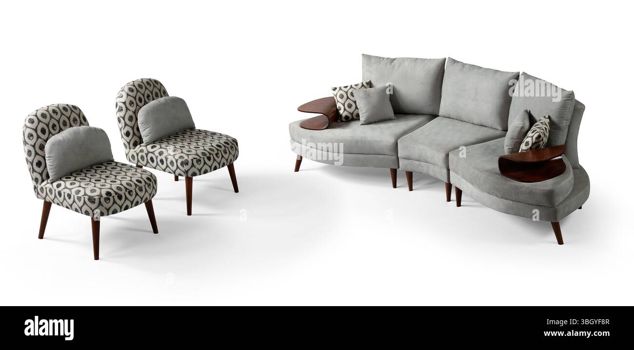 Moderne Möbel, halb auf weißem Hintergrund Stockfoto