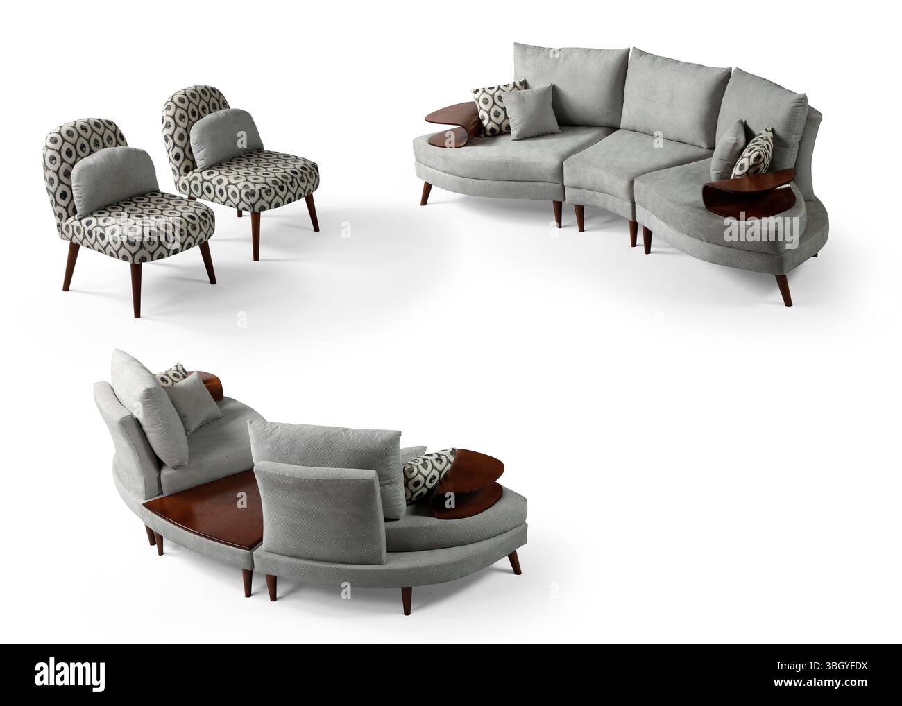 Moderne Möbel, halb auf weißem Hintergrund Stockfoto