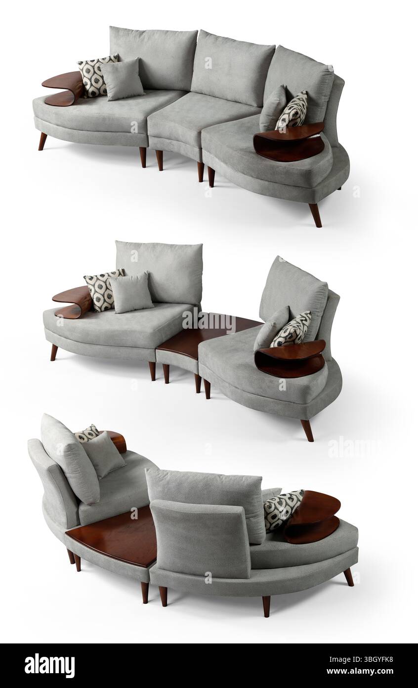 Sofa isoliert auf weißem Hintergrund. Verschiedene Blickwinkel Stockfoto