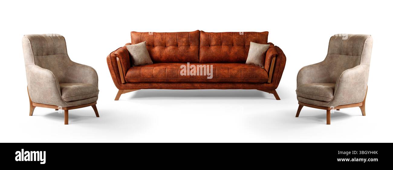 Moderne Möbel, halb auf weißem Hintergrund Stockfoto