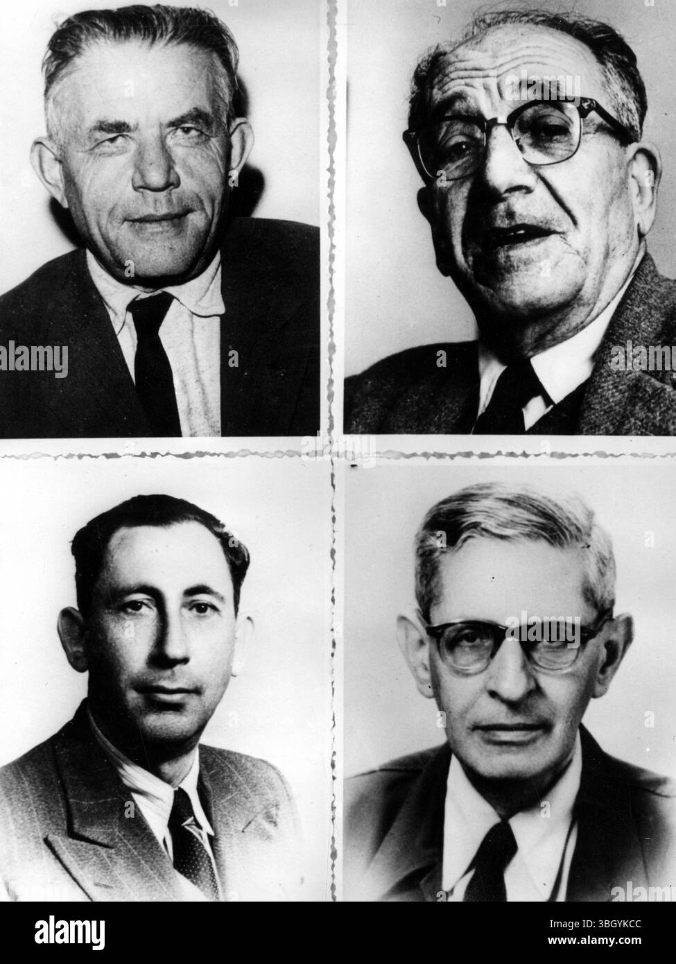 Ich würde gegen Eichmann aussagen. Porträts, die gerade in London empfangen wurden, von vier der Zeugen, die vor dem Prozess gegen den Ex-Nazi-Führer Adolf Eichmann zur Anklage erscheinen werden, beschuldigten den Massenmord an Juden, der Jerusalem beginnt. Von links nach rechts, oben Dr. A Z Breslauer, Dr. Paul David Marz. I, Bottom, Leon Kapon, Salonika, Griechenland, Dr. B. Cohen. 22. Februar 1961 Stockfoto