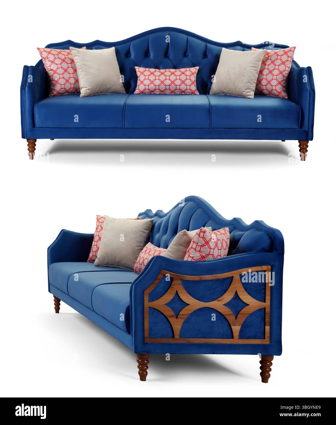 Sofa isoliert auf weißem Hintergrund. Verschiedene Blickwinkel Stockfoto