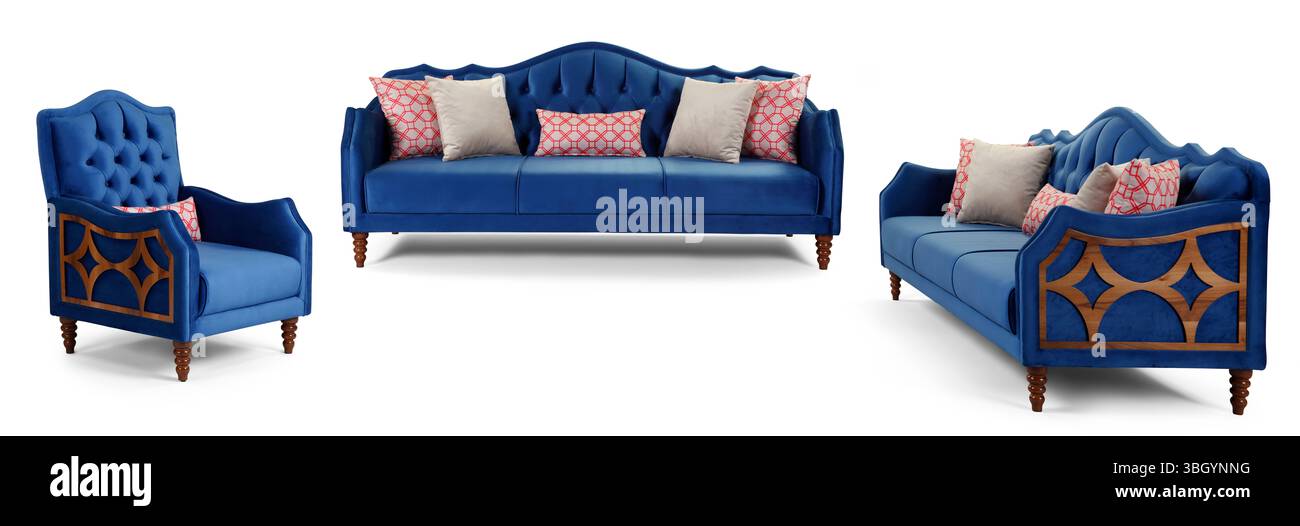 Moderne Möbel auf weißem Hintergrund. Stockfoto