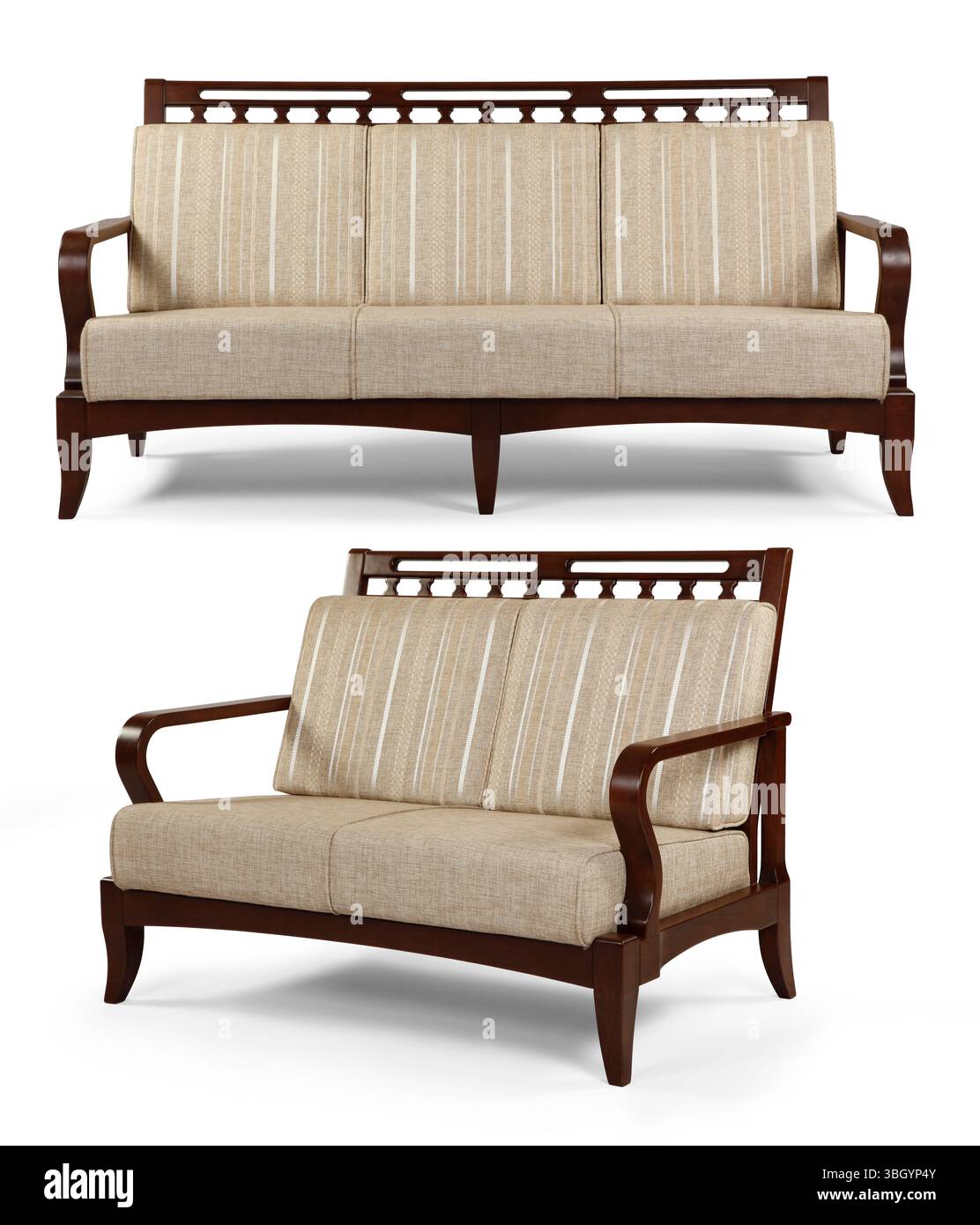 Sofa isoliert auf weißem Hintergrund. Verschiedene Blickwinkel Stockfoto