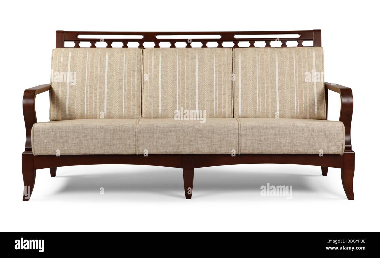 Modernes Sofa auf weißem Hintergrund. Vorderansicht Stockfoto