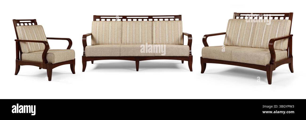 Moderne Möbel sind zur Hälfte auf weißem Hintergrund Stockfoto