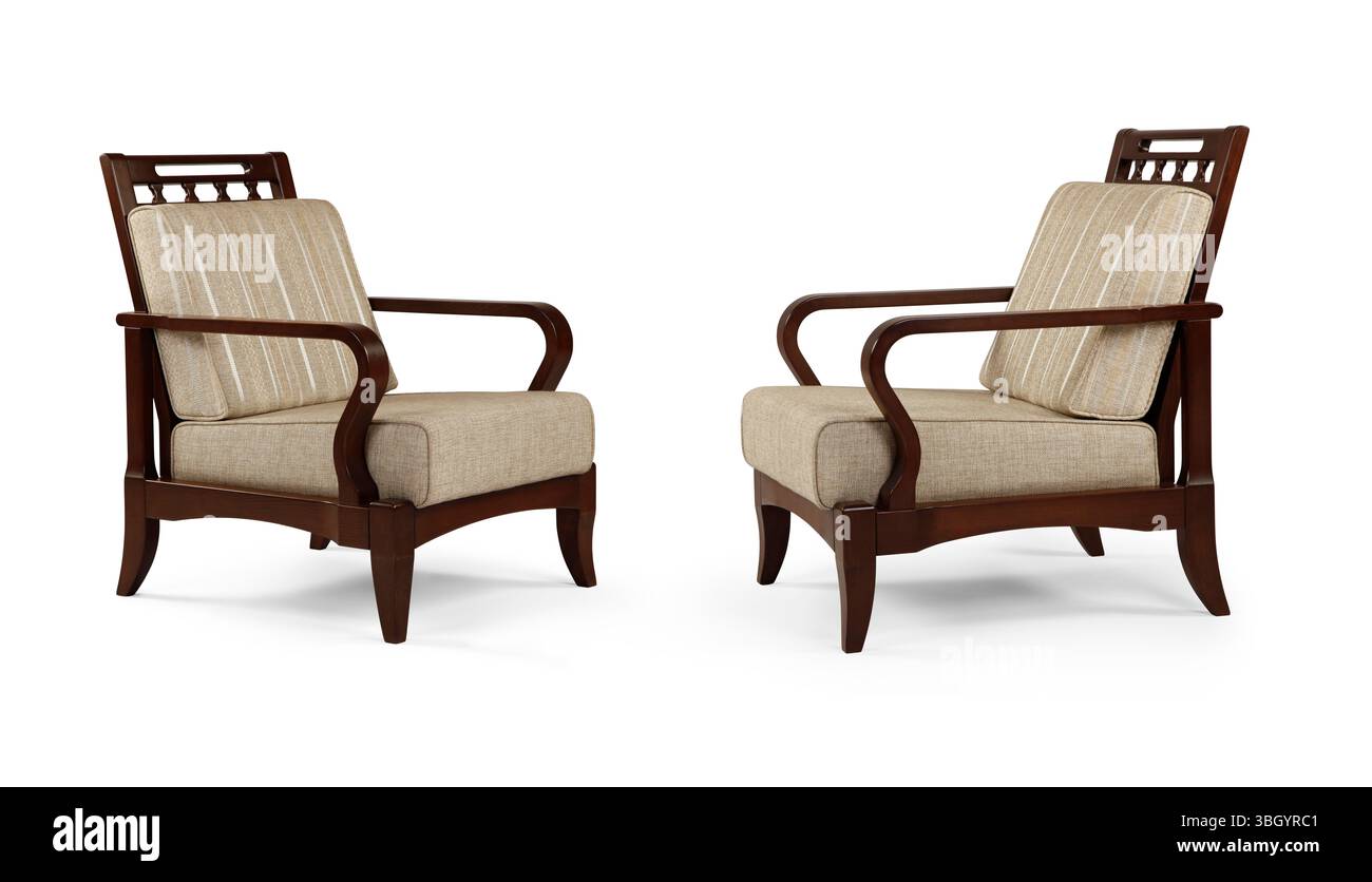 Sessel in verschiedenen Winkeln isoliert auf weißem Hintergrund. Stockfoto