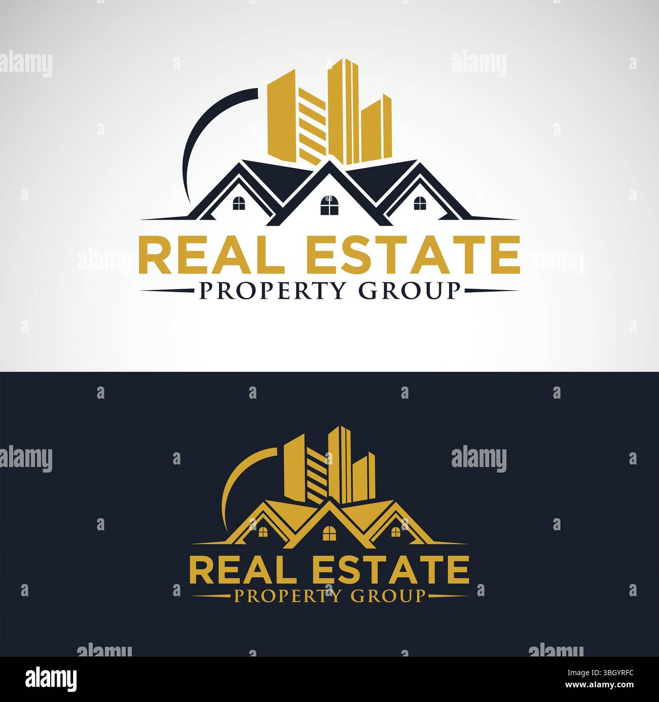 Logo Der Gruppe Luxury Real Estate Property – Gold Skyline Und Modernes Branding Stock Vektor