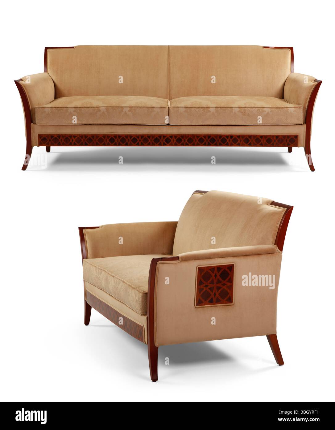 Sofa isoliert auf weißem Hintergrund. Verschiedene Blickwinkel Stockfoto