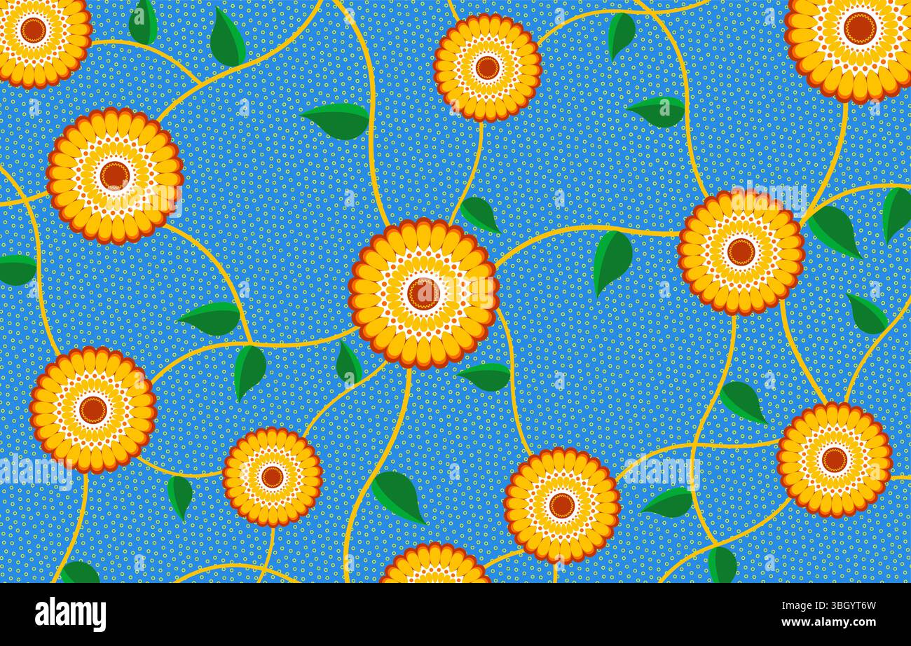 Afrikanisches Wachsmuster, handgefertigtes ethnisches Textil für Ihr Design, afro ethnische Blumen und geometrische Elemente mit Stammesmotiven. Vektortextur, Afrika Stock Vektor Afrikanisches Wachsmuster, handgefertigtes ethnisches Textil für Ihr Design, afro ethnische Blumen und geometrische Elemente mit Stammesmotiven. Vektortextur, Afrika Stock Vektor