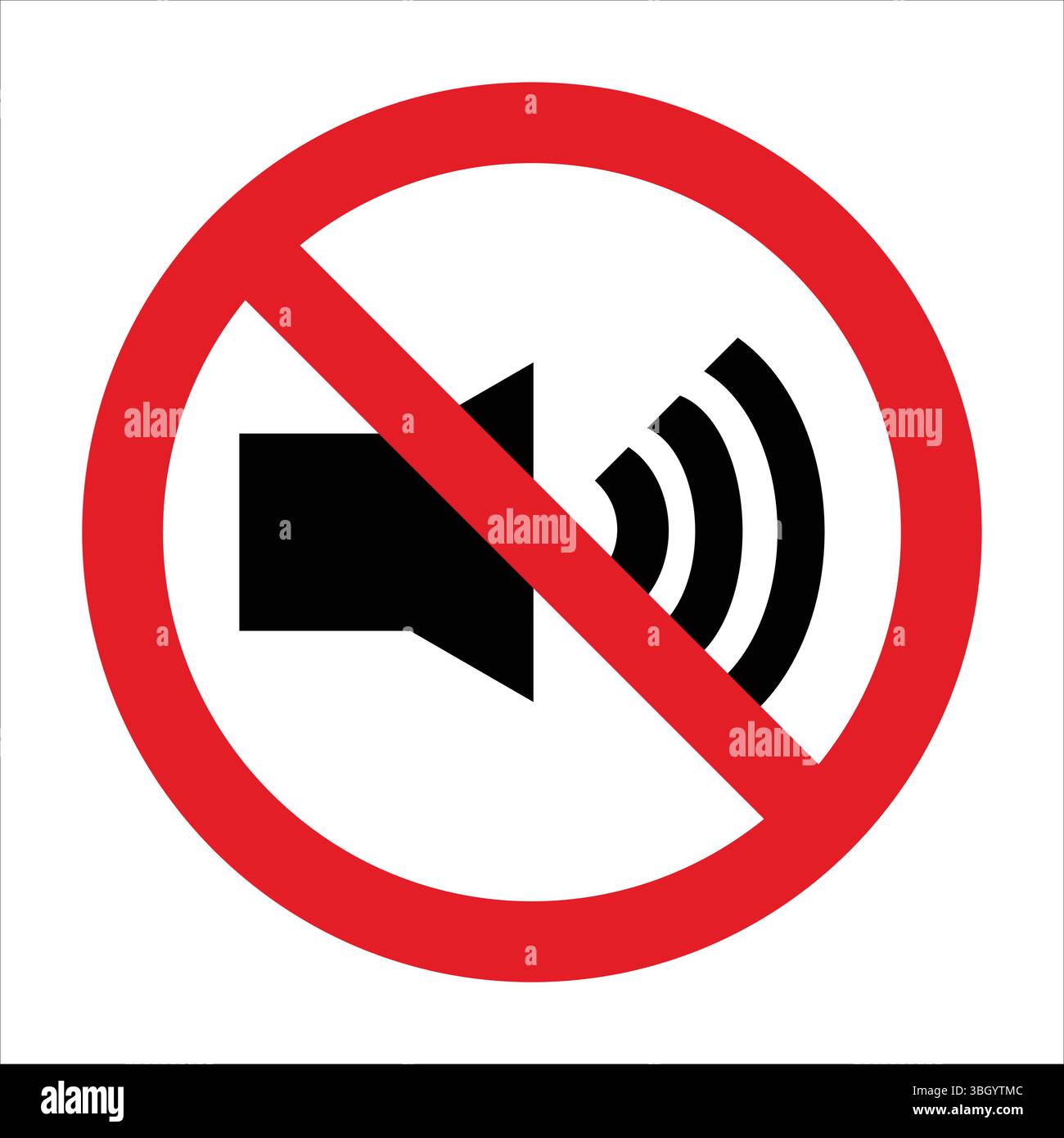 Verbotsschild, das anzeigt, dass keine Geräusche oder Geräusche erlaubt sind, ideal für ruhige Zonen oder Bereiche, in denen Ruhe erforderlich ist. Stock Vektor