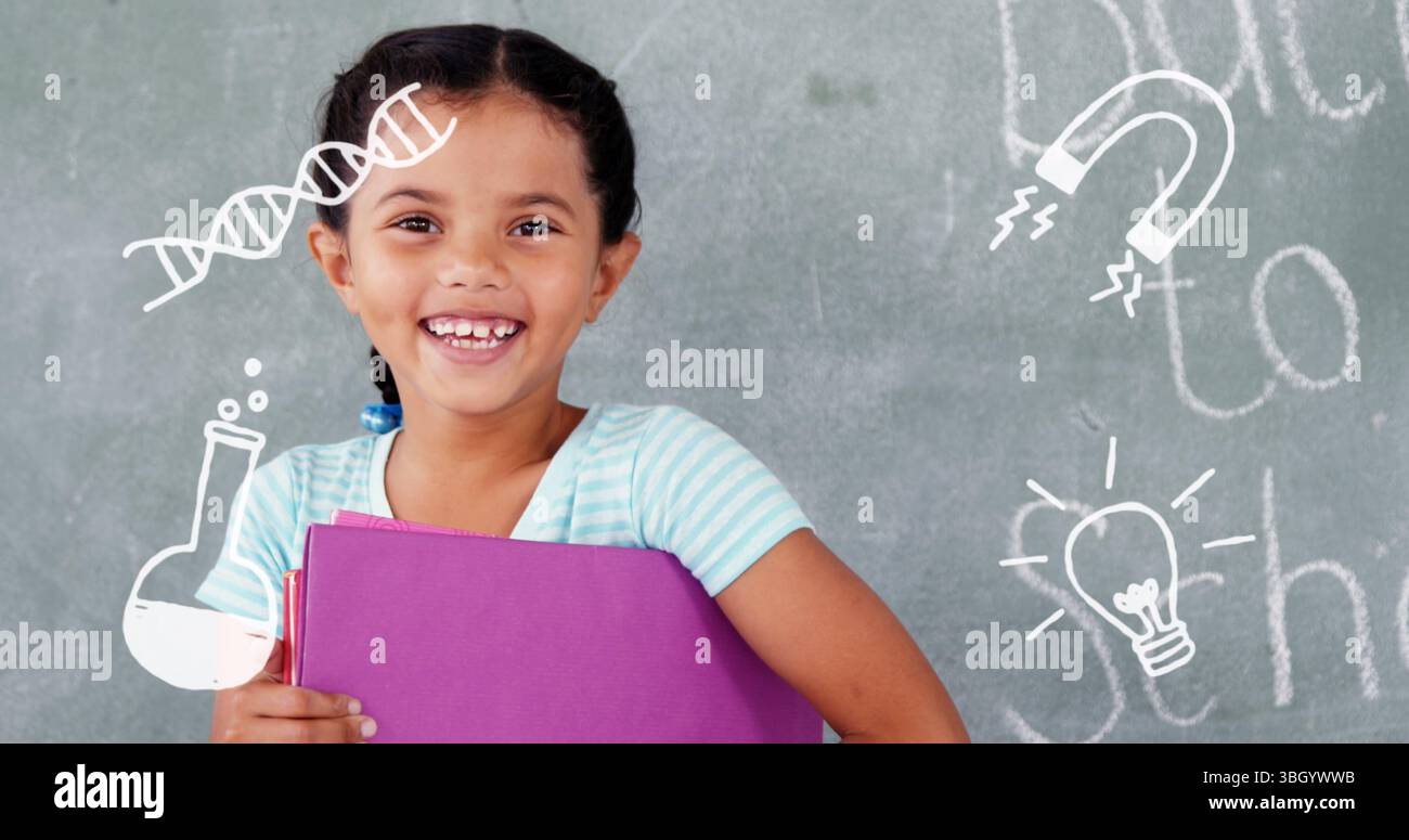 Bild von Schulzeichnungen über Happy Girl Stockfoto