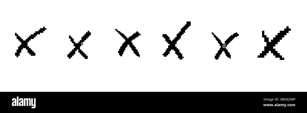 Pixelgrafik x-Markierungen im Mosaikstil mit Prüfung auf Fehler- und Genehmigungssymbole Stock Vektor