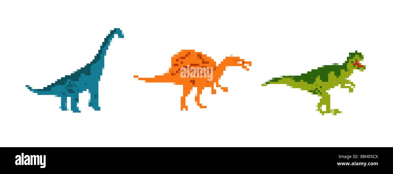 Mosaikpixel-Dinosaurier-Sammlung im Retro-Pixel-Art-Design Stock Vektor