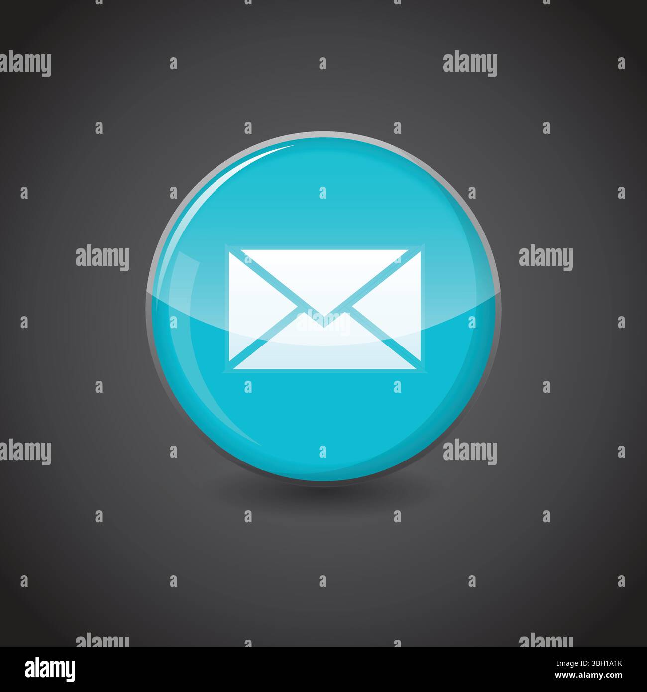 E-Mail-Symbol auf glänzender, aquablauer Kugel. Vektor. Abbildung: Glänzend blauer Kreis. Konstruktionskonzepte Stock Vektor