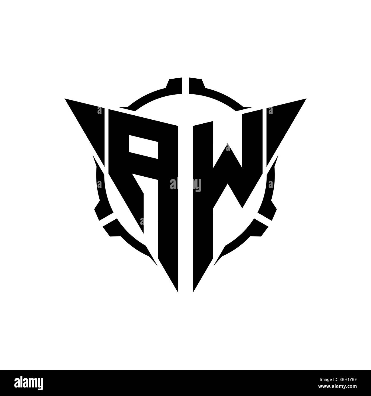 AW Gaming Logo Initial mit geometrischem, modernem Dreieck abgerundetem Oszilloskop Sniper Tactical Design in isoliertem Hintergrund, minimalistisches Gaming-Monogramm Lo Stock Vektor