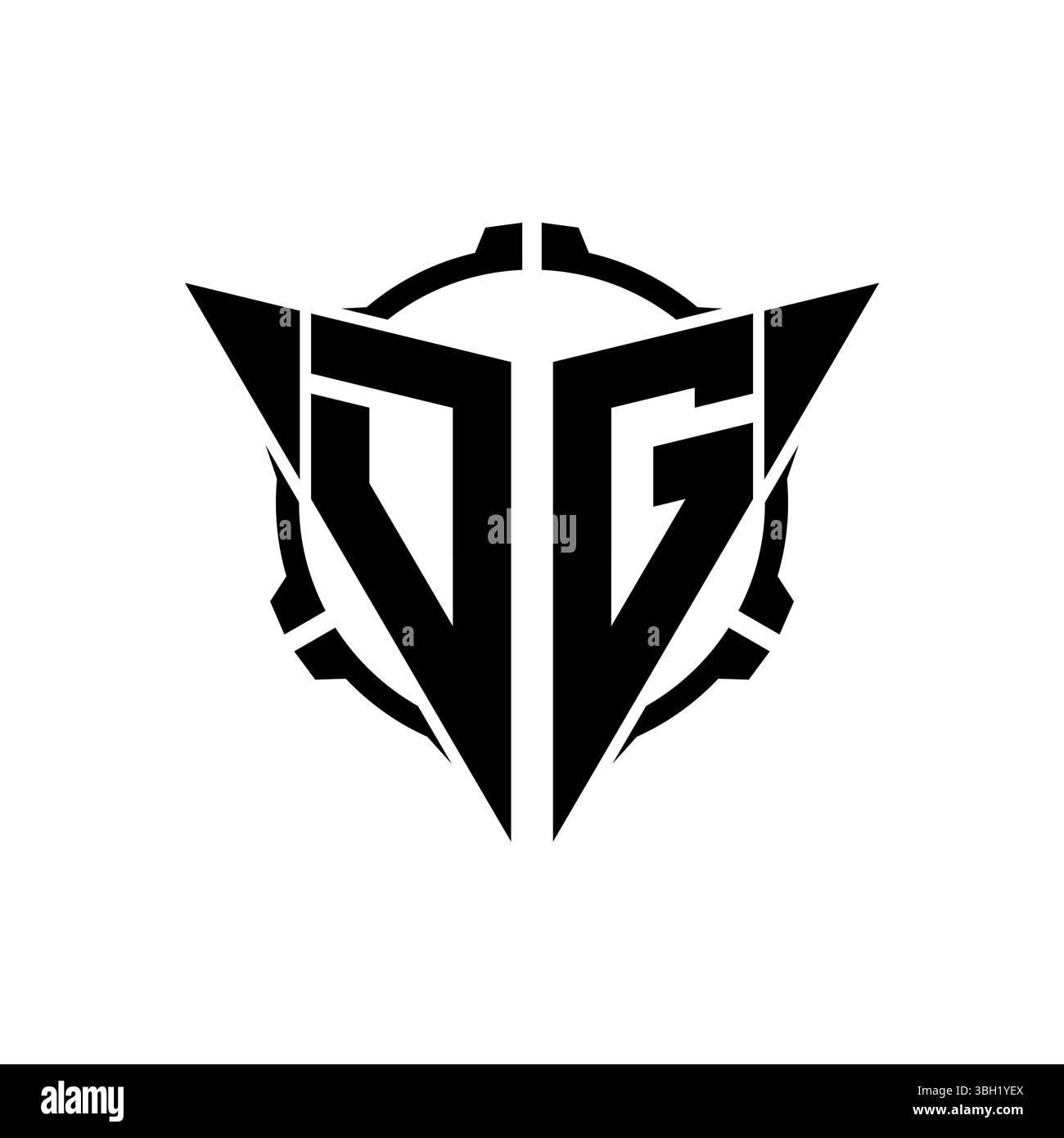 DG Gaming Logo Initial mit geometrischem, modernem Dreieck abgerundetem Sniper Tactical Design im isolierten Hintergrund, minimalistisches Gaming-Monogramm lo Stock Vektor