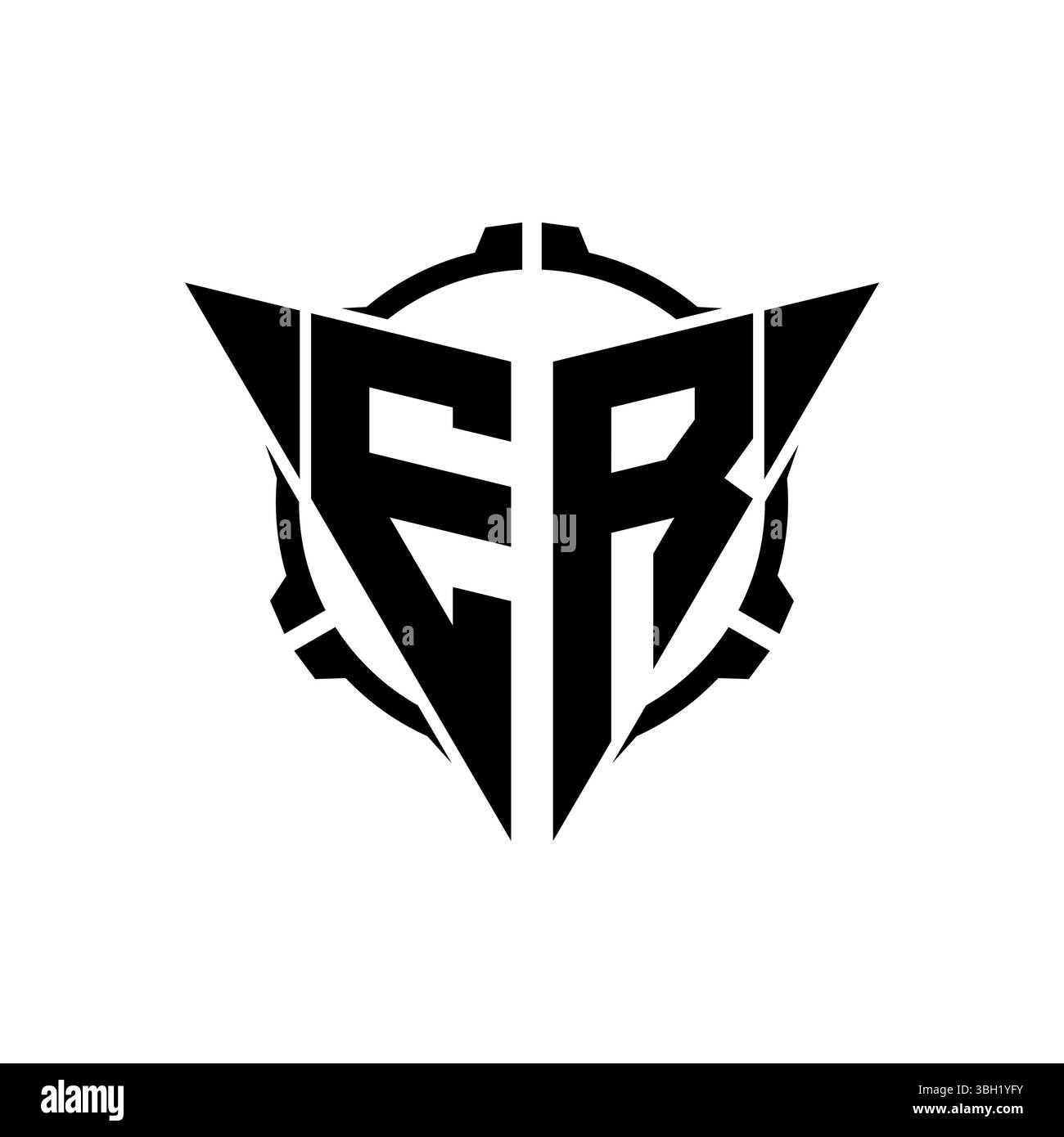 ER Gaming Logo Initial mit geometrischem, modernem Dreieck abgerundetem Sniper Tactical Design im isolierten Hintergrund, minimalistisches Gaming-Monogramm lo Stock Vektor
