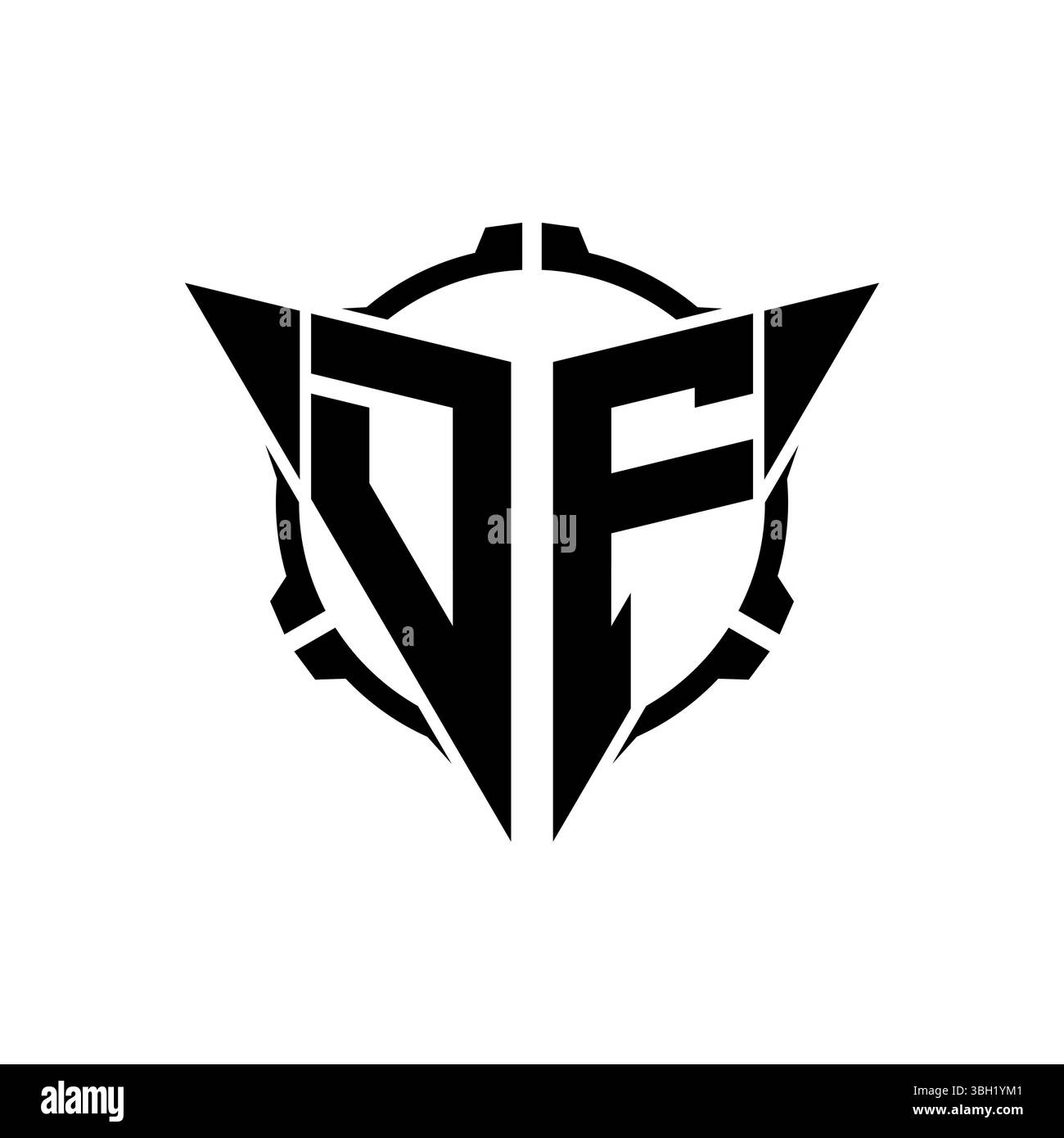 DF Gaming Logo Initial mit geometrischem, modernem Dreieck abgerundetem Sniper Tactical Design im isolierten Hintergrund, minimalistisches Gaming-Monogramm lo Stock Vektor