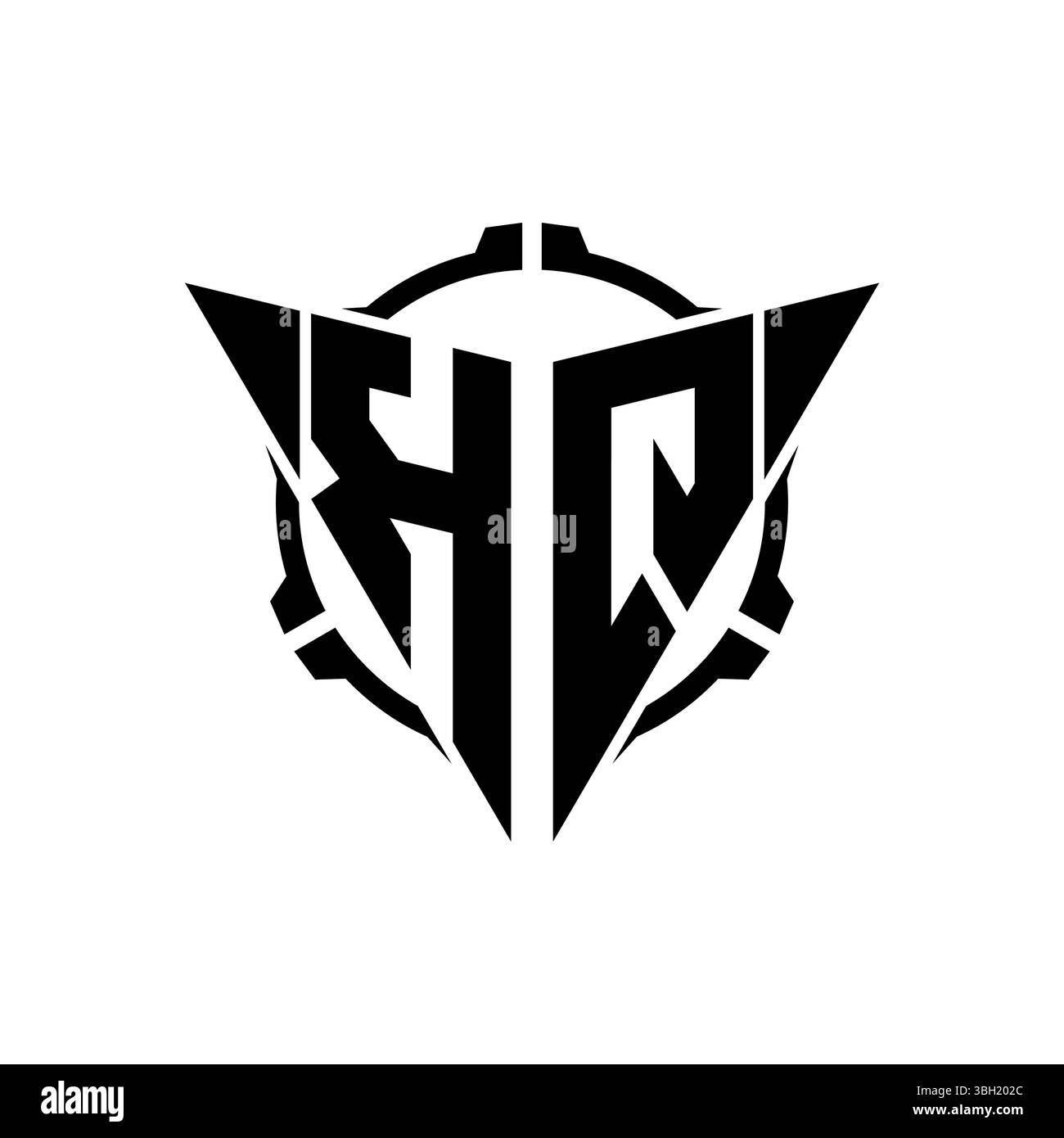 KQ Gaming Logo Initial mit geometrischem, modernem Dreieck abgerundetem Sniper Tactical Design im isolierten Hintergrund, minimalistisches Gaming-Monogramm Lo Stock Vektor