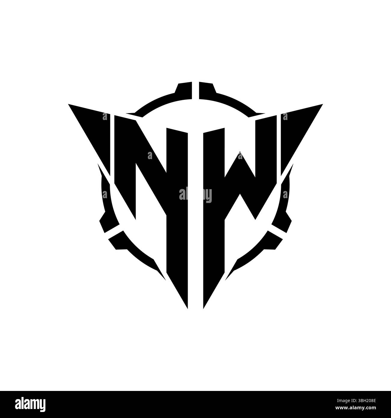 NW Gaming Logo Initial mit geometrischem, modernem Dreieck abgerundetem Sniper Tactical Design im isolierten Hintergrund, minimalistisches Gaming-Monogramm lo Stock Vektor