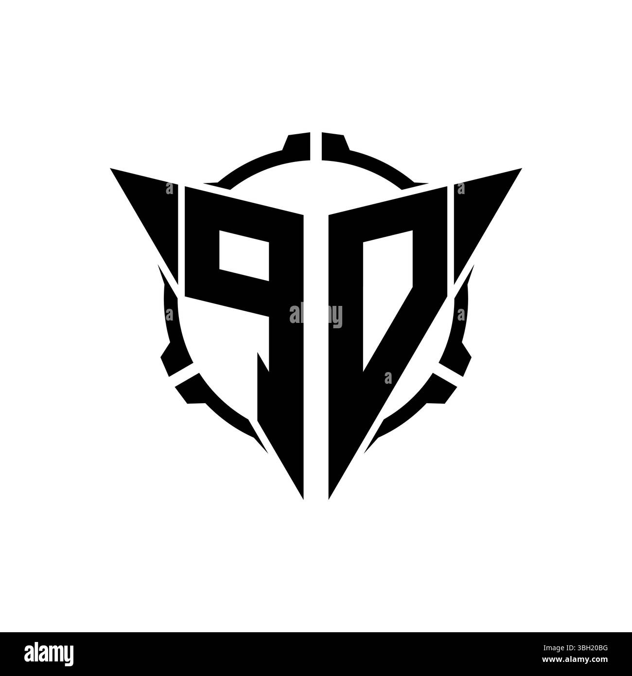 Po Gaming Logo Initial mit geometrischem, modernem Dreieck abgerundetem Sniper Tactical Design im isolierten Hintergrund, minimalistisches Gaming-Monogramm lo Stock Vektor