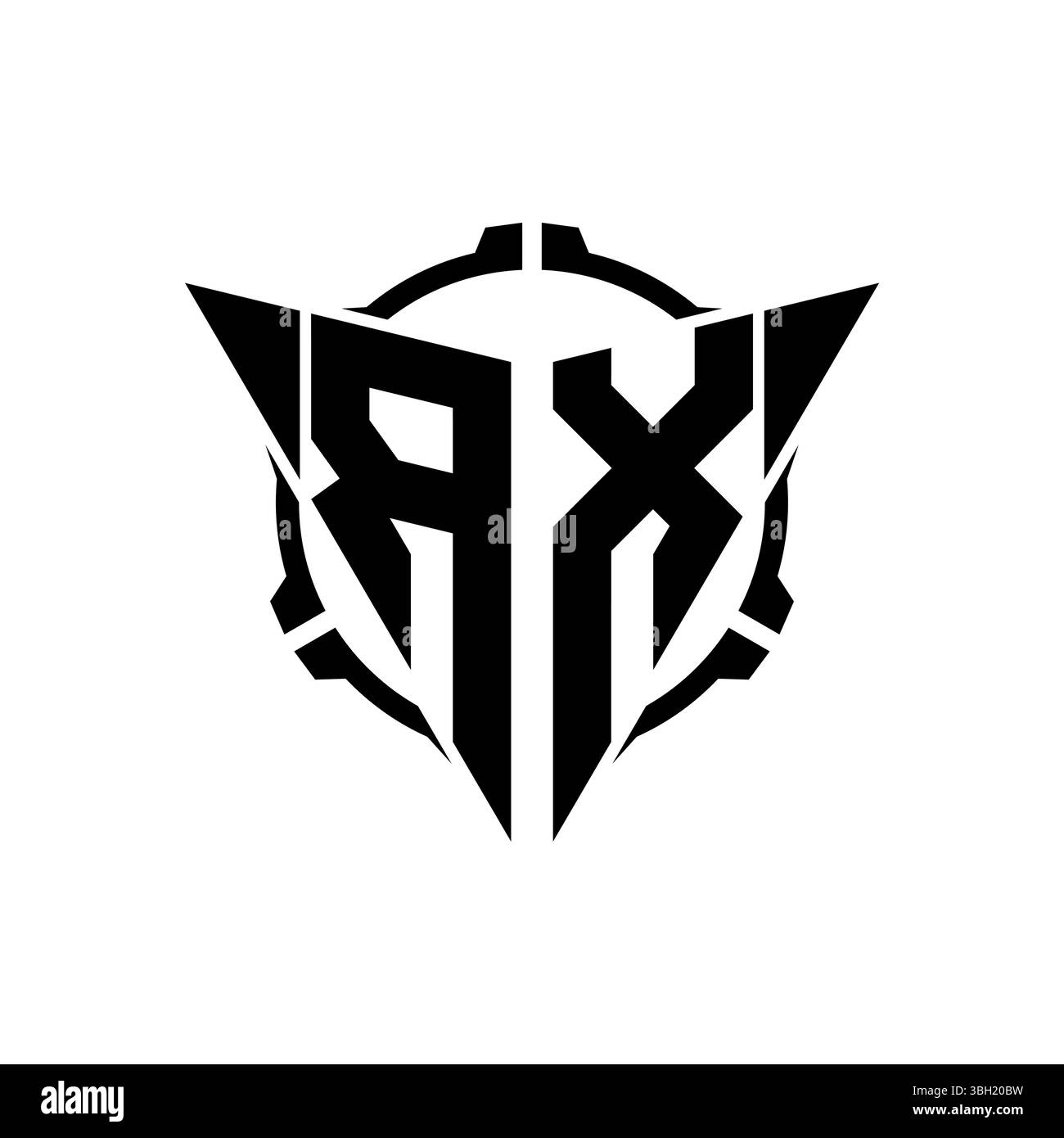 RX Gaming Logo Initial mit geometrischem, modernem Dreieck abgerundetem Oszilloskop Sniper Tactical Design in isoliertem Hintergrund, minimalistisches Gaming-Monogramm Lo Stock Vektor