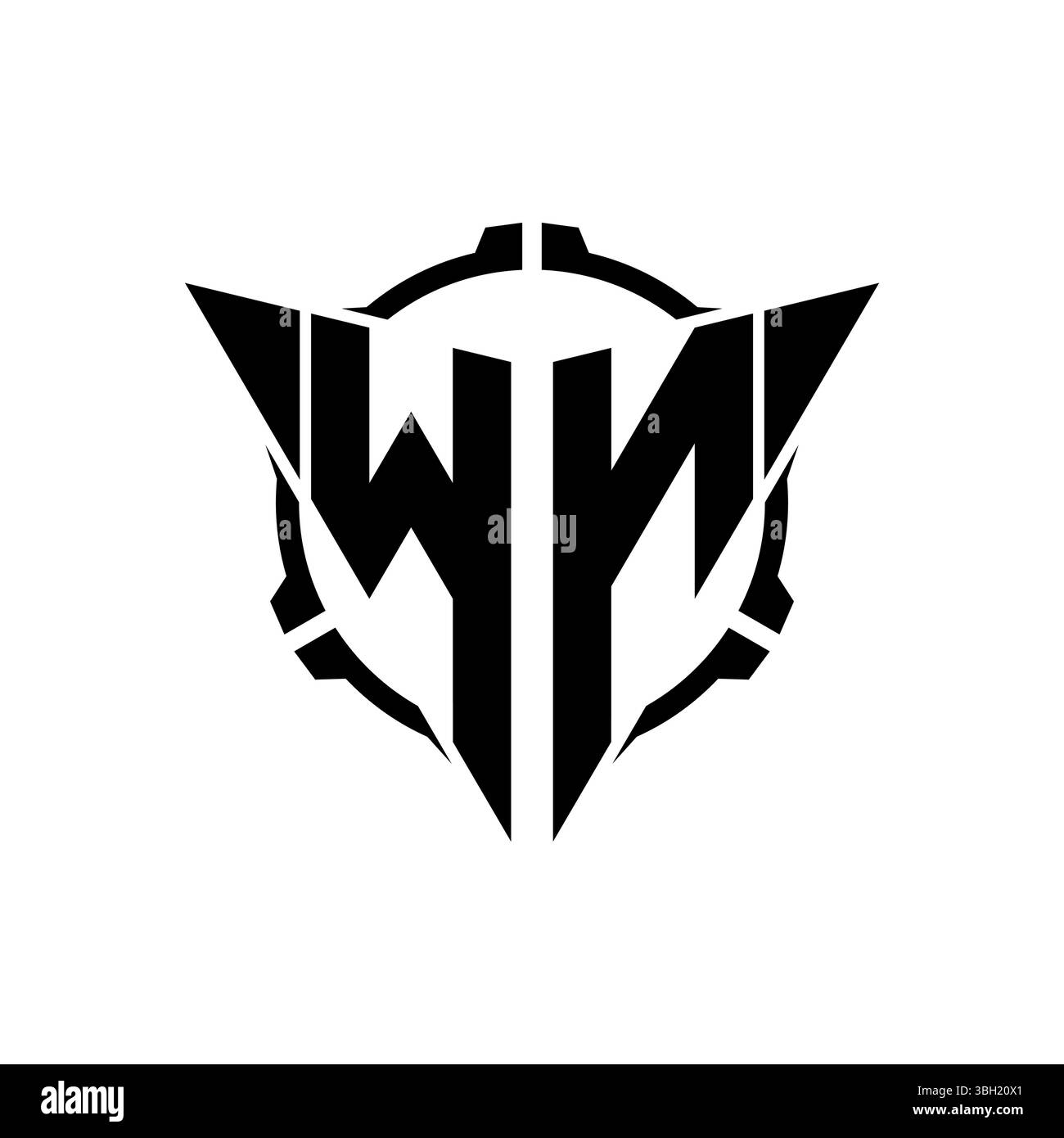 WN Gaming Logo Initial mit geometrischem, modernem Dreieck abgerundetem Oszilloskop Sniper Tactical Design in isoliertem Hintergrund, minimalistisches Gaming-Monogramm lo Stock Vektor