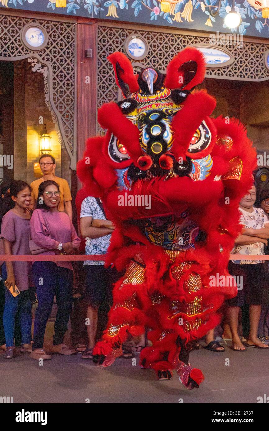 Jakarta, Indonesien - 9. Februar 2025: Barongsai, oder Löwentanz, ist eine traditionelle chinesische Aufführung, insbesondere während Feierlichkeiten wie dem Lunar Stockfoto