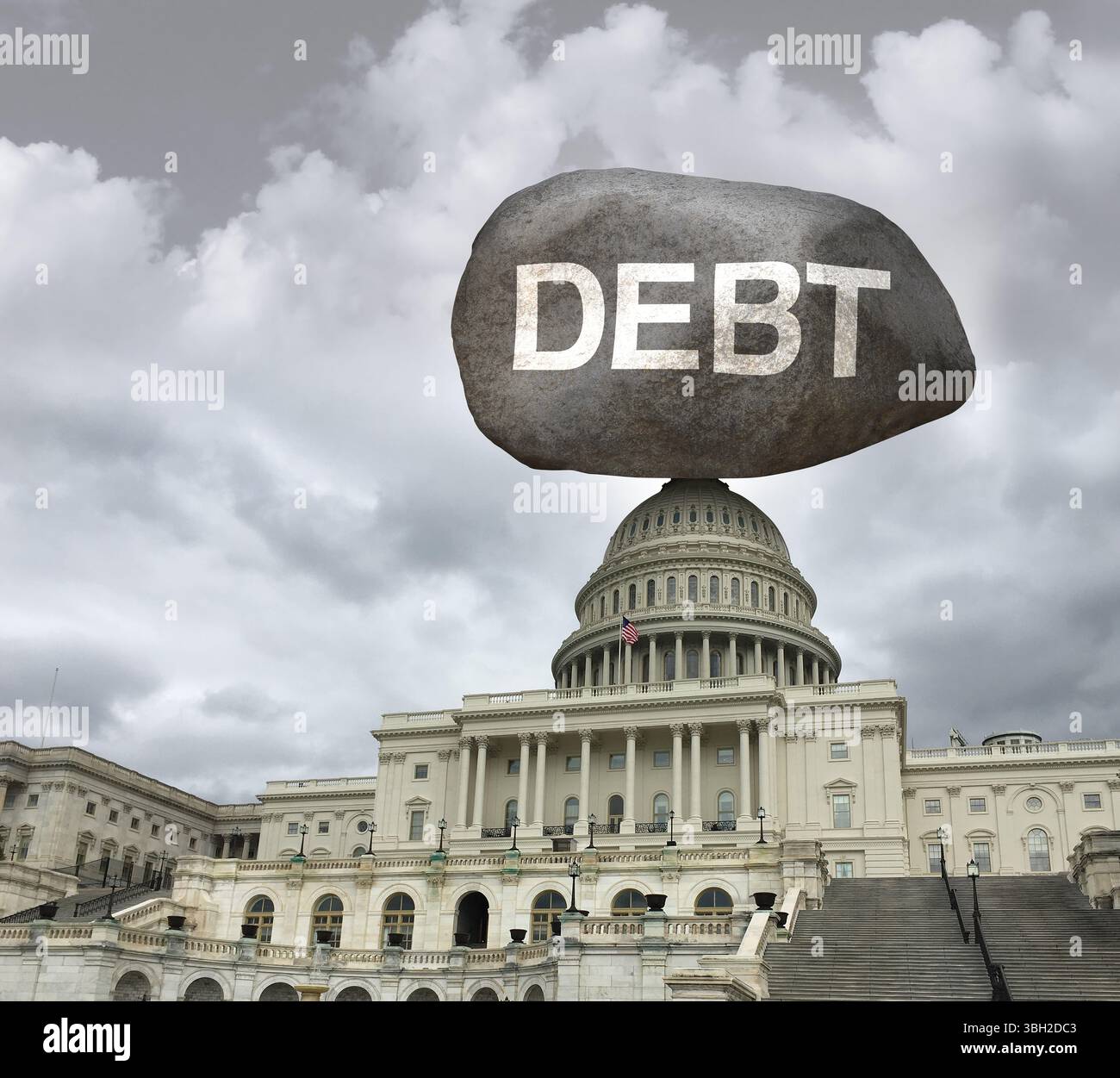 US-Schuldenkrise Finanzdruck und US-Konjunkturstress durch die Sorgen der Staatsausgaben und die Konjunkturabschwächung als amerikanische Wirtschaft Stockfoto