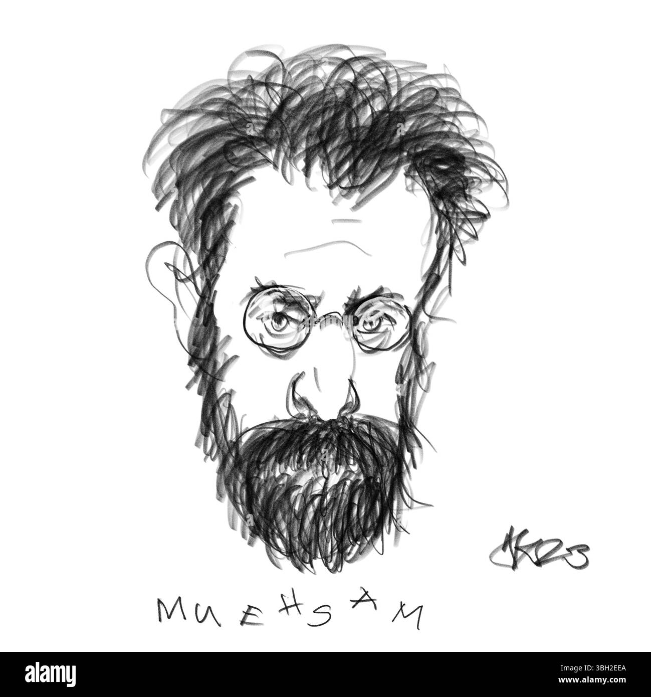 Bleistiftporträt von Erich Muehsam Stockfoto