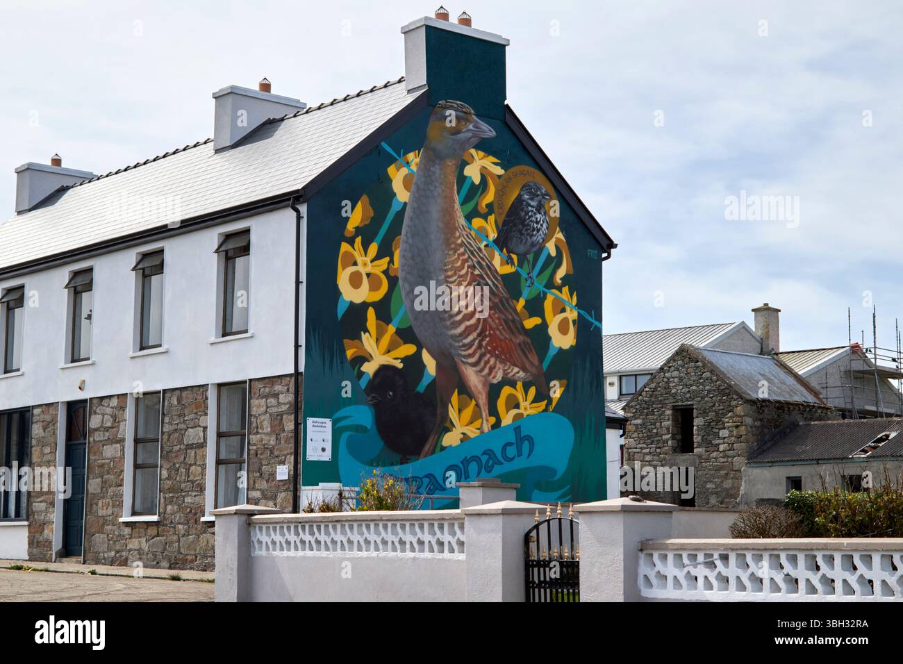 Traonach Corncrake crex crex Wandgemälde von friz in Aghleam blacksod County Mayo republik irland Stockfoto