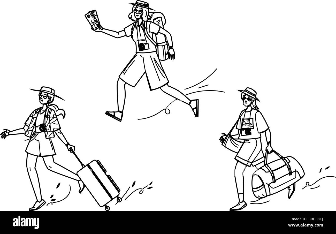 Reisebeeilte Touristenfrau Vektor Stock Vektor