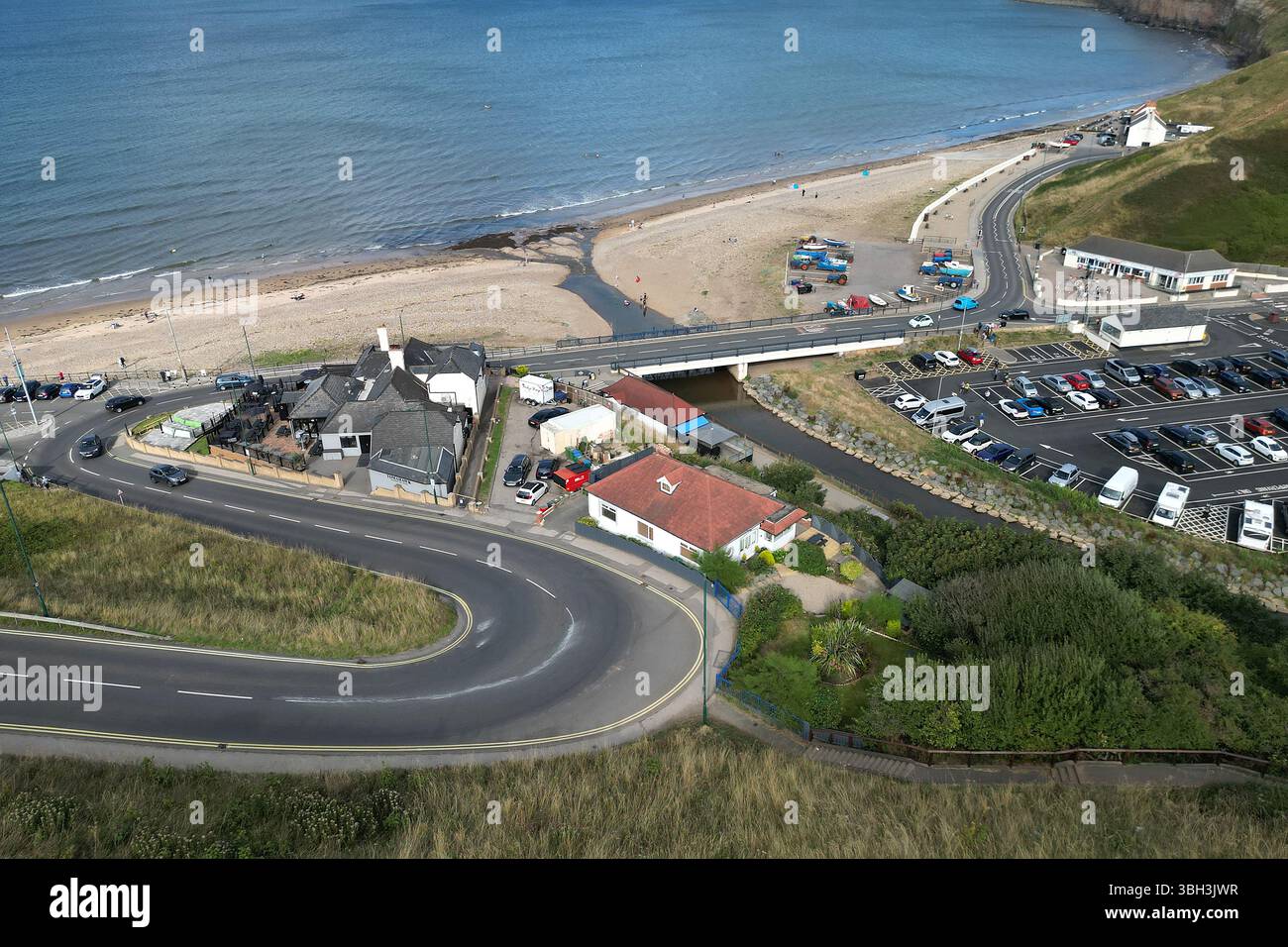 Blick aus der Vogelperspektive auf die Saltburn Road, Saltburn by the Sea British Seaside Resort, North Yorkshire Stockfoto