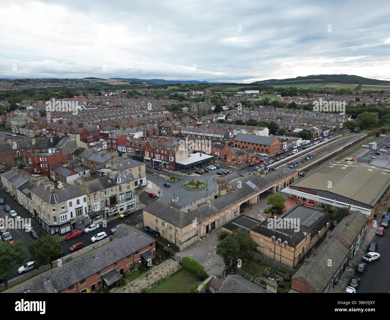 Blick aus der Vogelperspektive von Saltburn am Bahnhof Sea British Seaside Resort, North Yorkshire Stockfoto