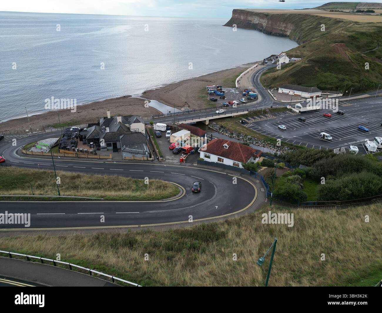 Blick aus der Vogelperspektive auf die Saltburn Road, Saltburn by the Sea British Seaside Resort, North Yorkshire Stockfoto