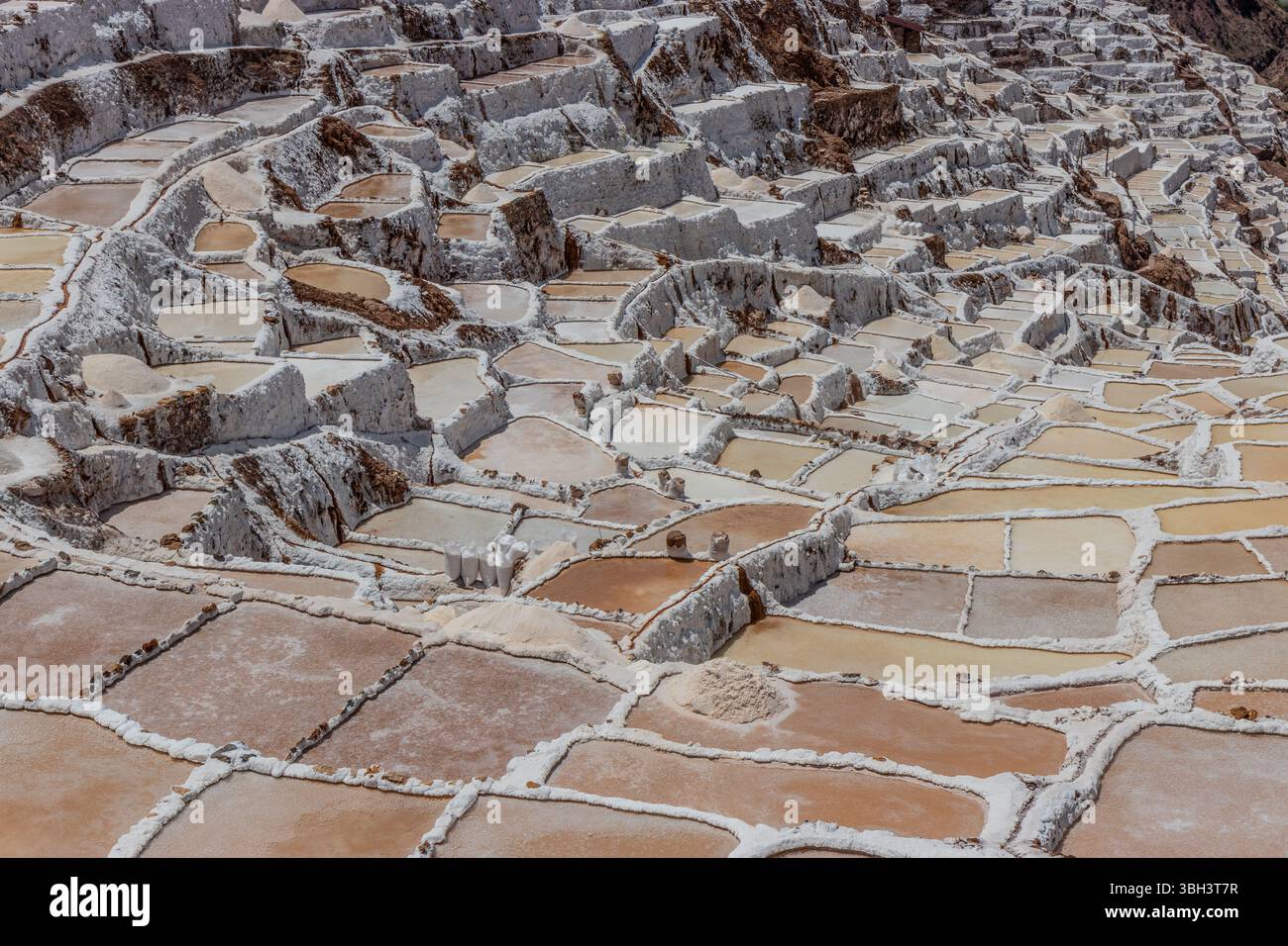 Maras Salzminen im Heiligen Tal der Inkas, Peru Stockfoto