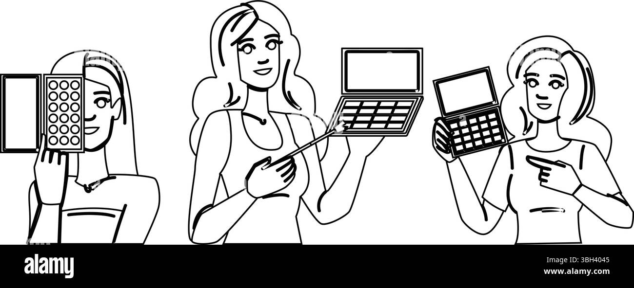 Kontur Make-up Palette Vektor Stock Vektor